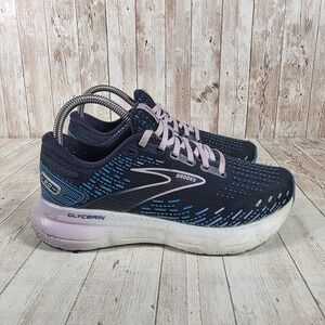 Brooks Glycerin 20 Women Navy Blue‎ Pink Lace Up Running Shoes Sneakers Size 7